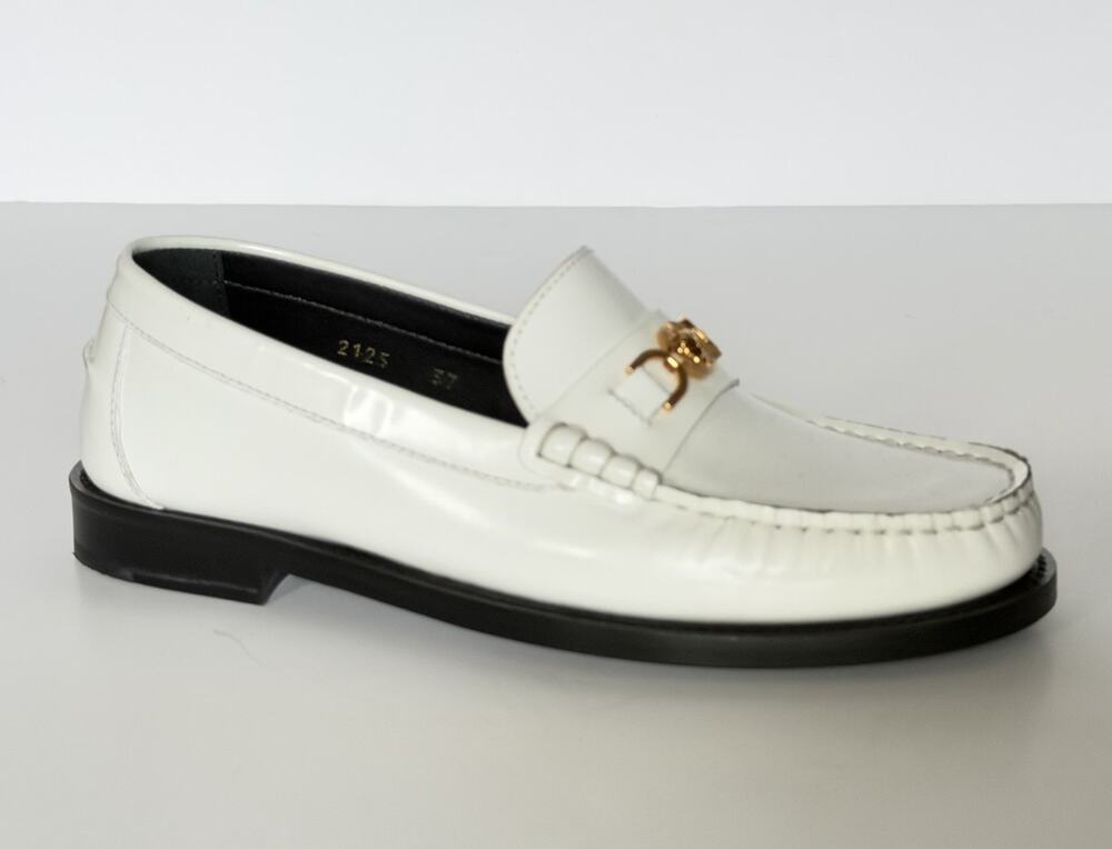 VERSACE Women’s Gold Medusa White Leather Loafers 8 US (38 Euro) 1012123 IT NIB